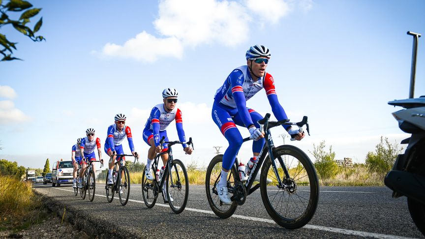 Groupama FDJ cycling team 2022 riding in Calpe - Lapierre 