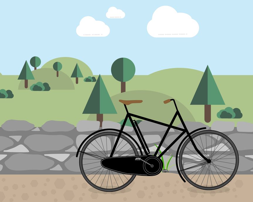 Illustration of a city bike in front of a forest