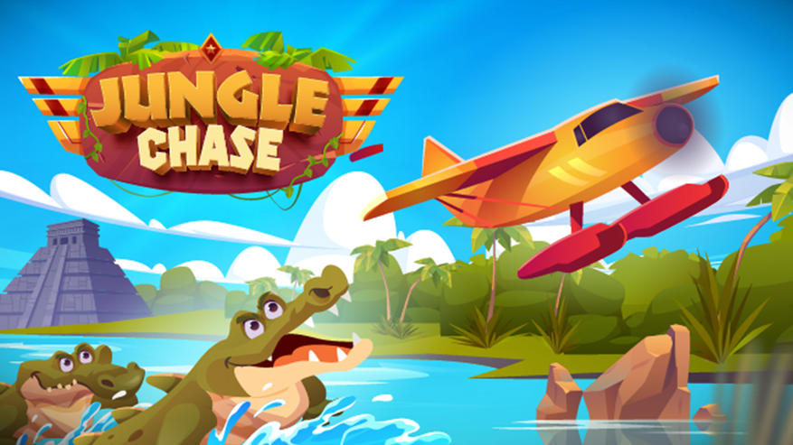 Jungle Chase Cover Image with logo, crocodile and airplane