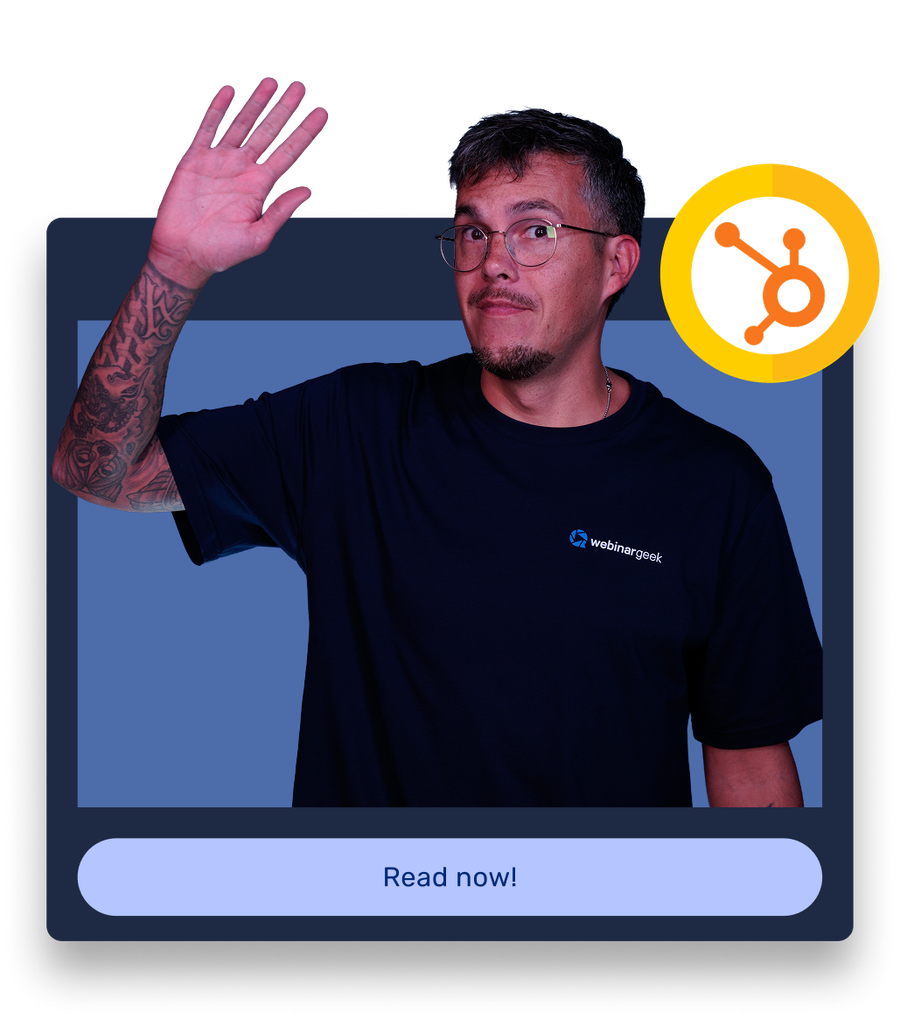 A person in a black shirt waves, next to a yellow logo, with a button below reading "Read now!"