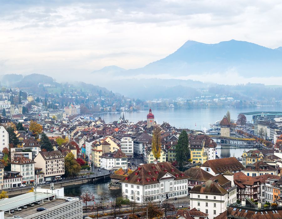 clouds rolling over the city of lucerne in switzerland