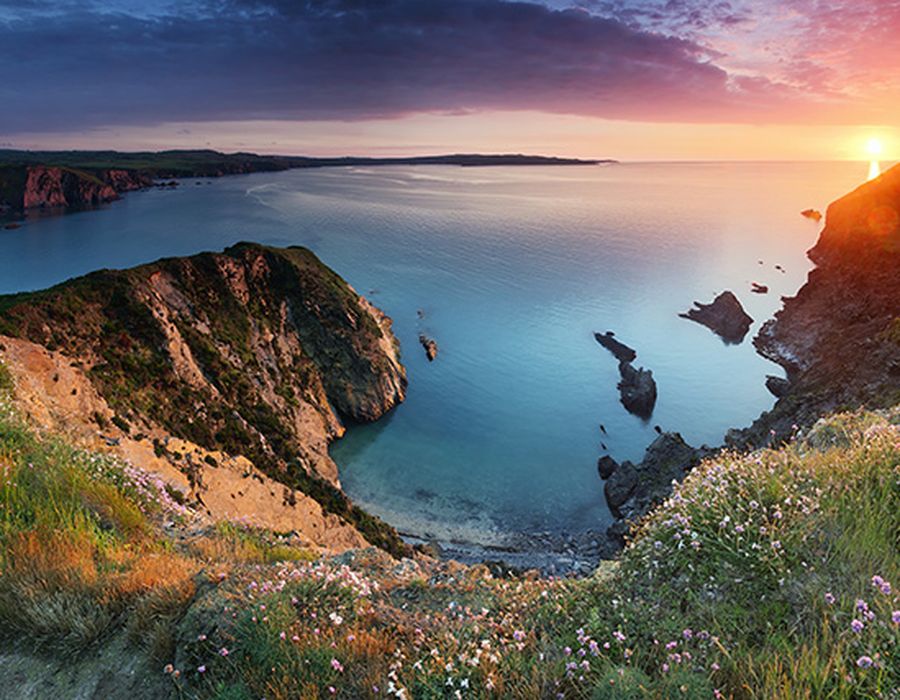 pembrokeshire coast at sunset in wales england
