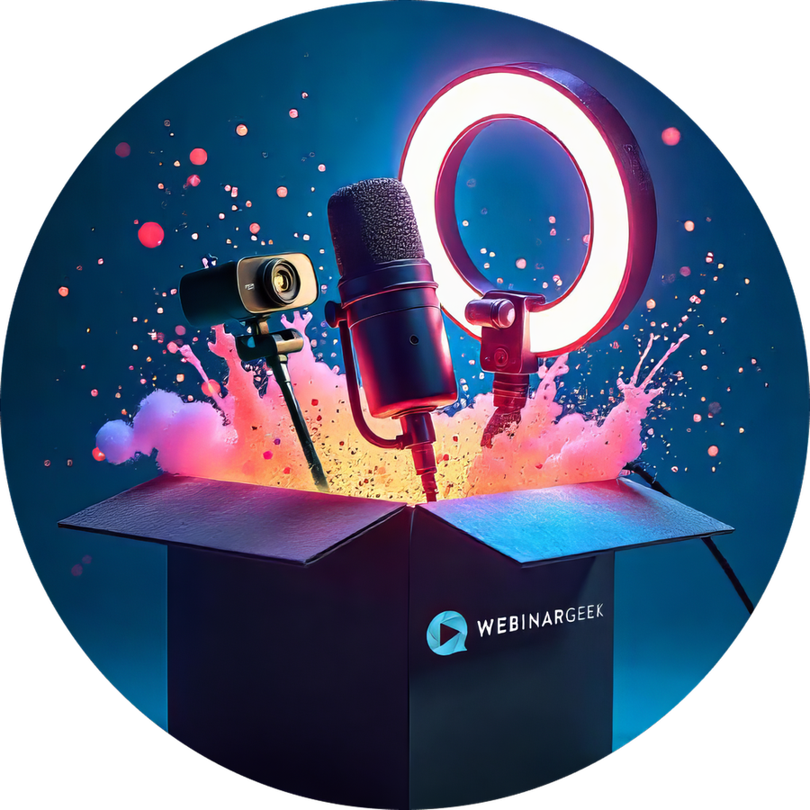 Box with webcam, microphone and ringlight