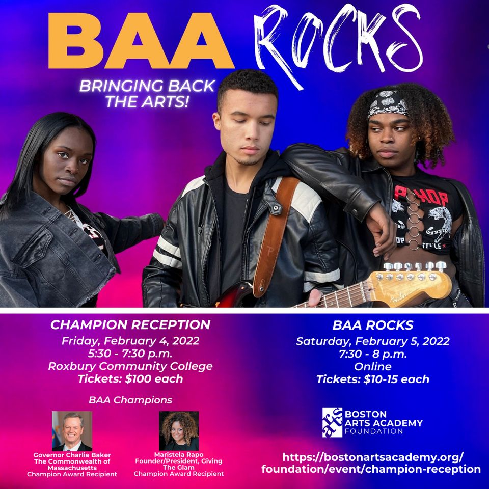 flyer with information on Champion Reception & BAA Rocks