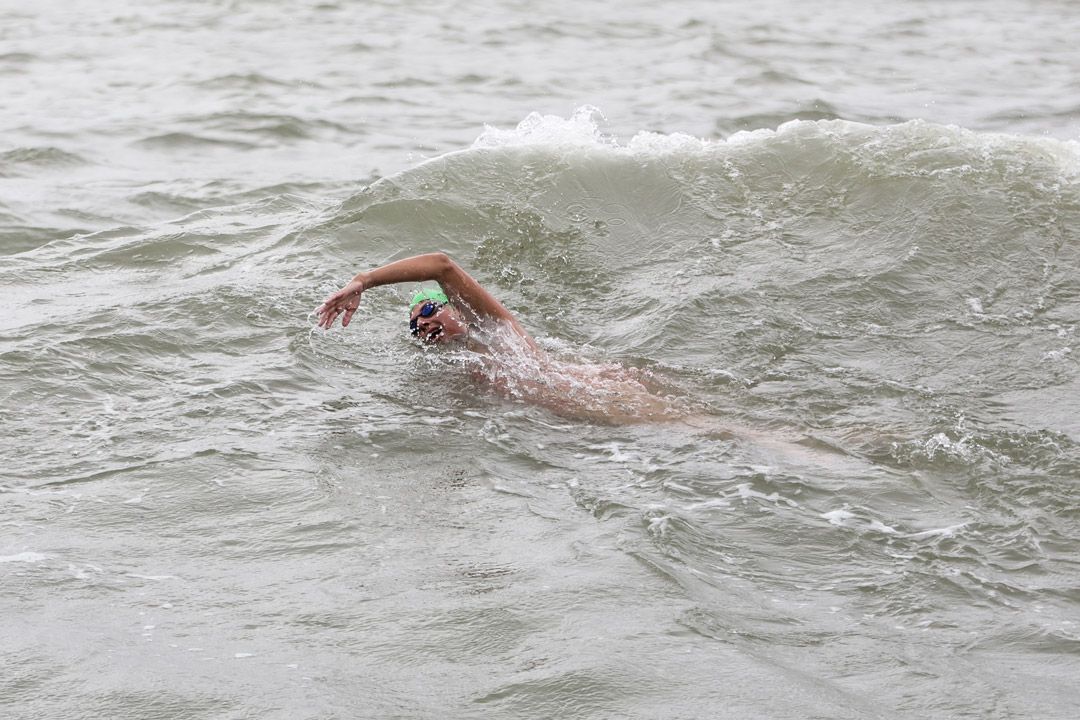 picture of swimmer Marieke Blomme on her record-breaking Belgian coast swim