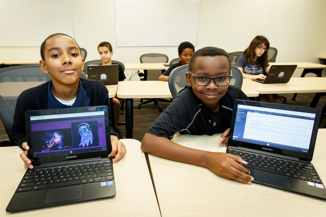 picture of two boys in a class at the non-profit Coded by Kids