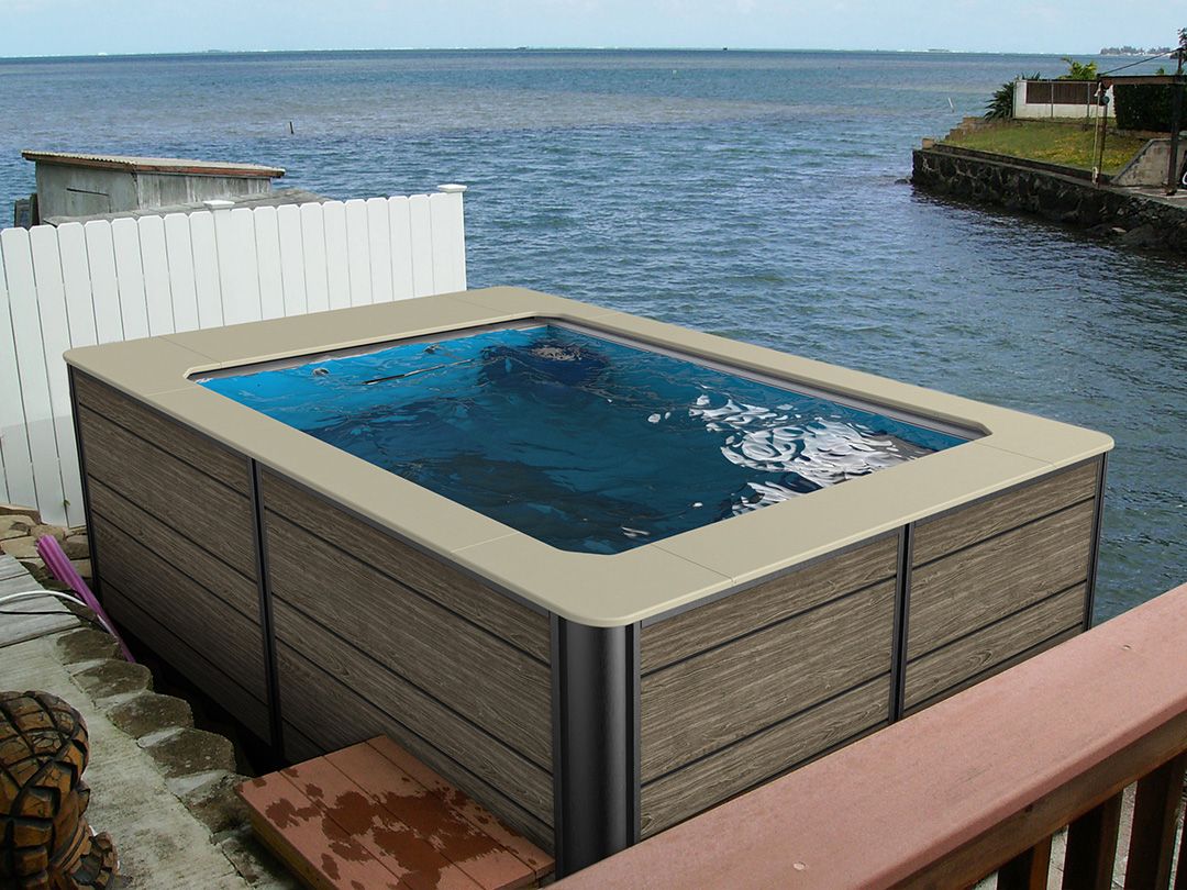 picture of an Endless Pools WaterWell plunge pool instaled near open water