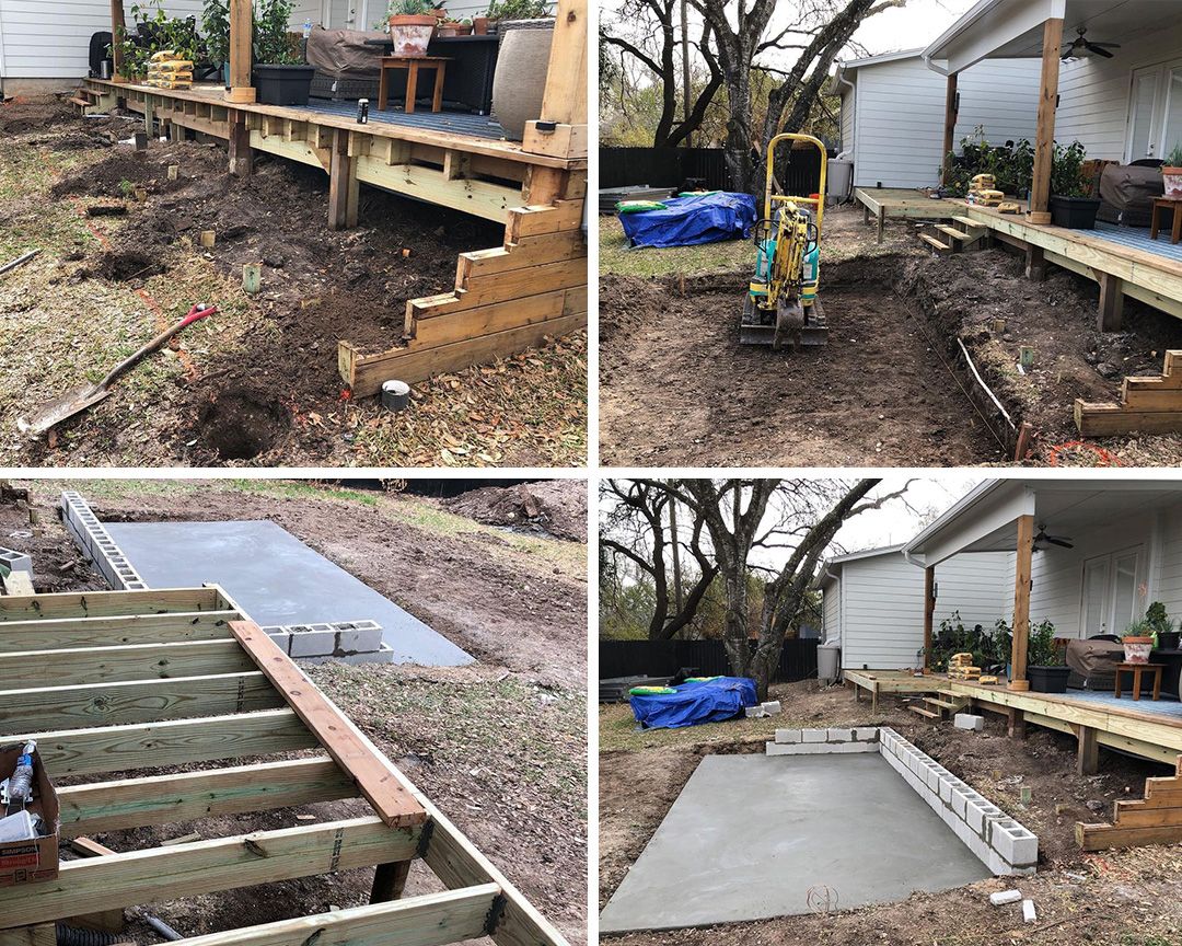 picture of backyard renovation for a swimming pool and expanded deck