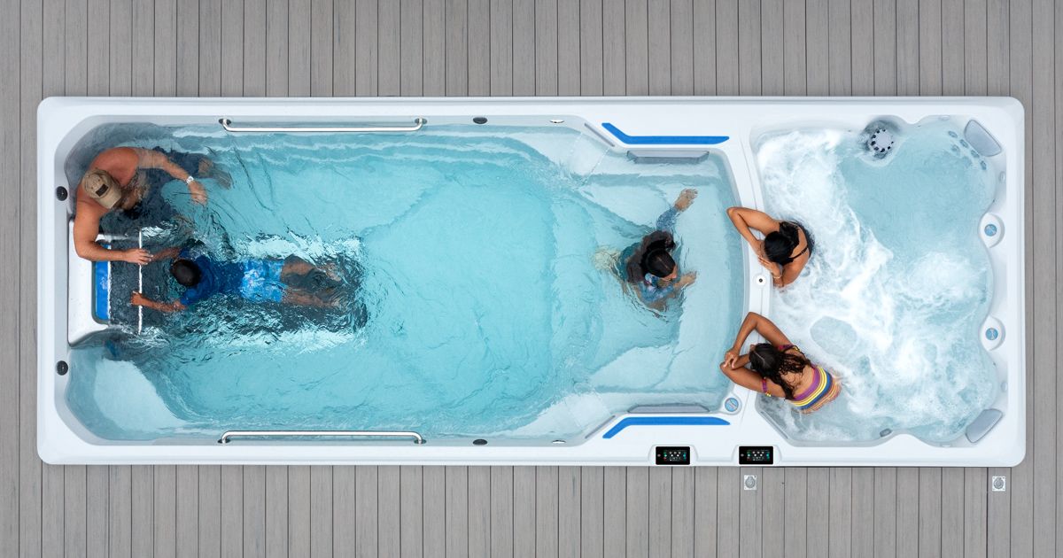 Family enjoys an E2000 swim spa