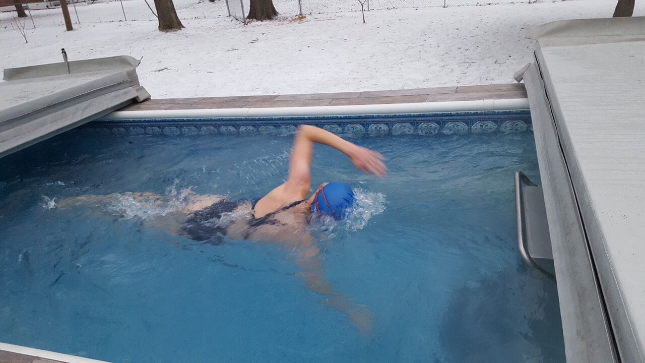 picutre of Julie enjoys winter swimming in her Original Endless Pool