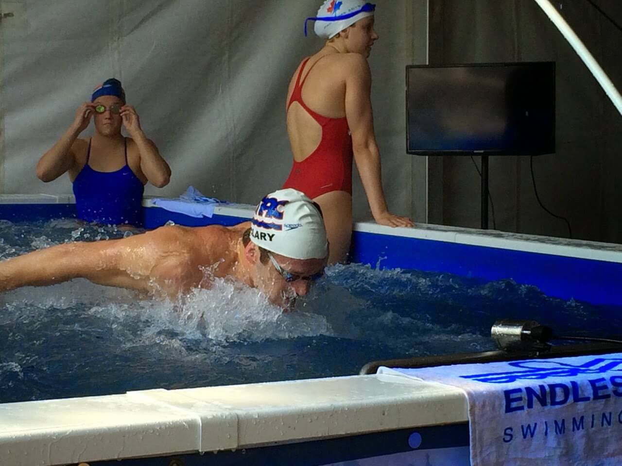Olympic swimmer Tyler Clary doing butterfly stroke in the High Performance Endless Pool