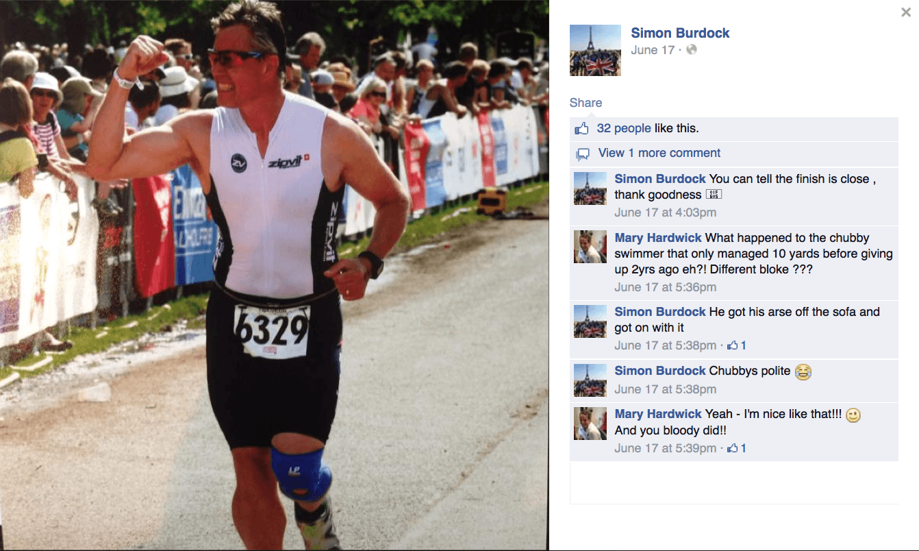 picture of a Facebook conversation between an age-group triathlete and his Endless Pools swim coach