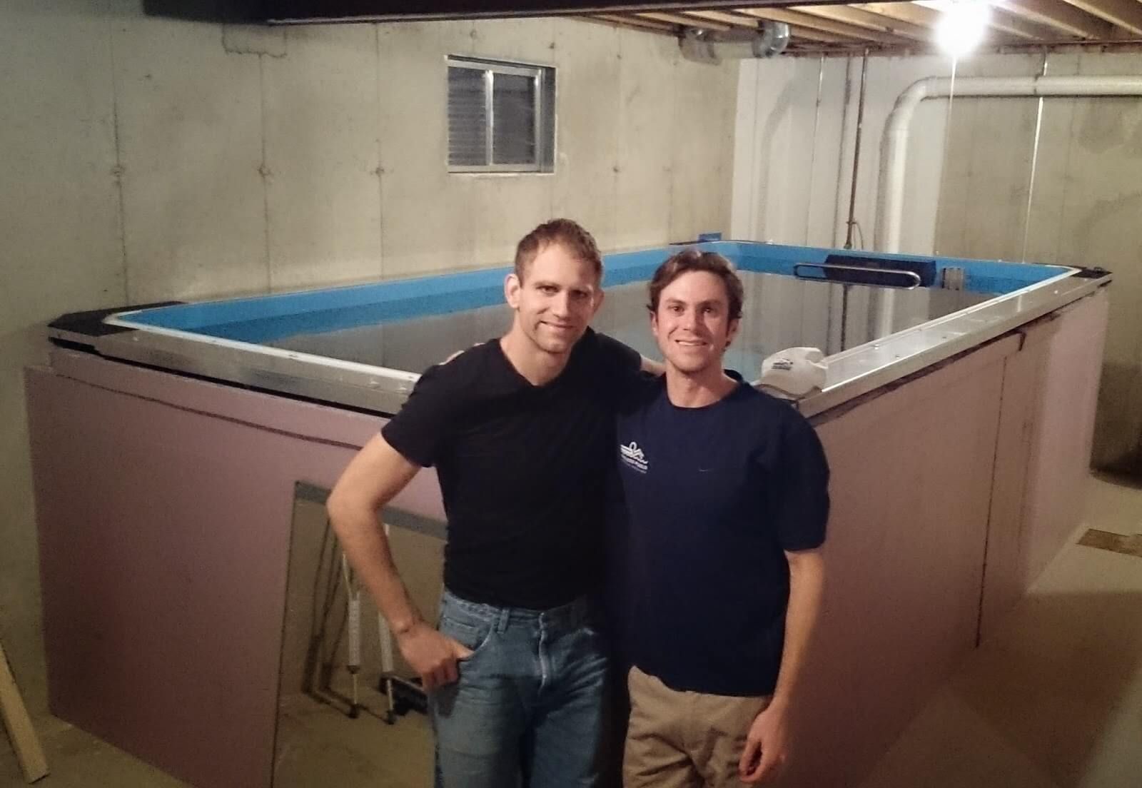 Professional triathlete Andrew Starykowicz with the Endless Pool in his basement