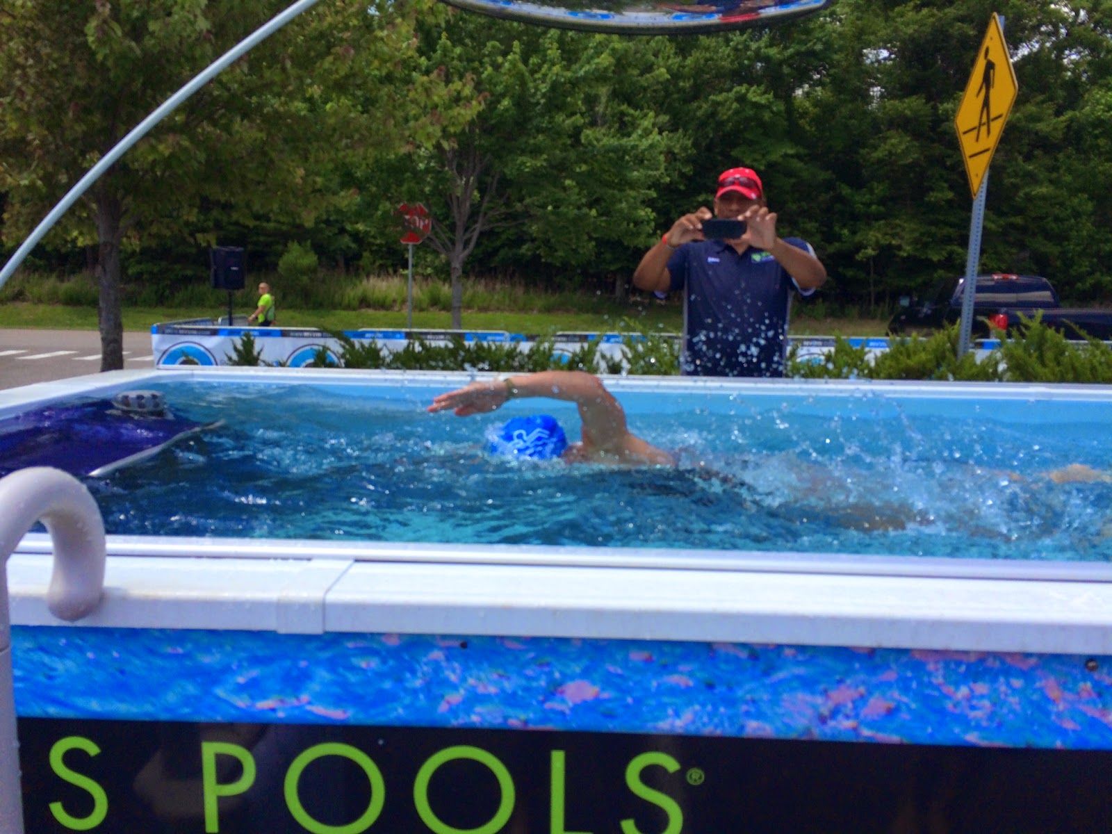 Picture of triathlete swimming freestyle in the Endless Pools Performance pool at Rev3 Triathlon