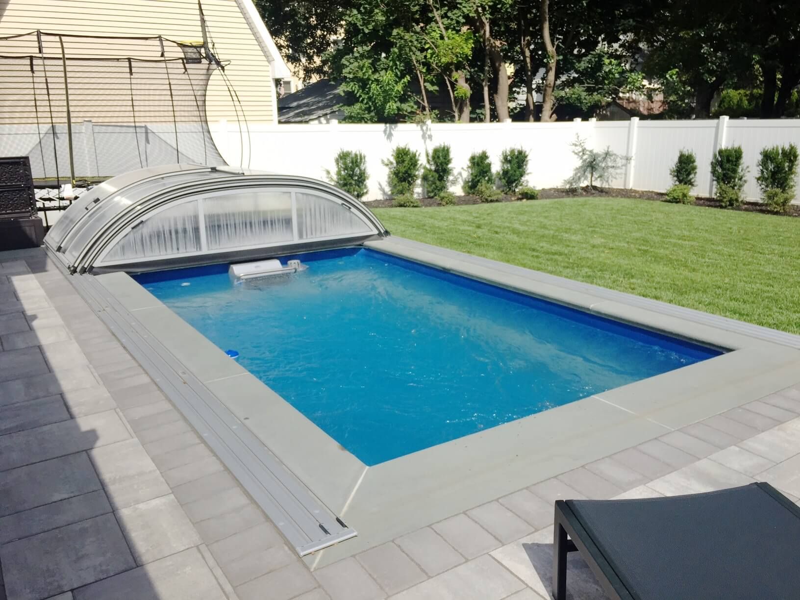 a fully in-ground Endless Pool enclosure, retracted