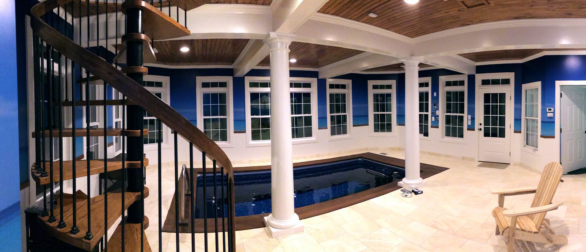 picture of Original Endless Pool installed fully in-ground in a daylight basement