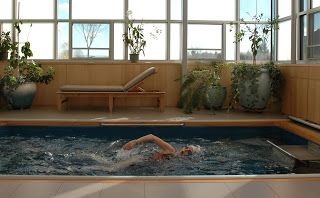 an indoor, in-ground Endless Pools swimming machine