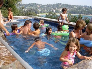 an all-ages pool party in this outdoor Endless Pools swimming machine