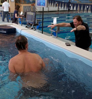 Olympic swimmer and swimming instructor Glenn Mills offering swim technique tips with the Elite Endless Pool at Friends' Central School