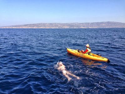 Jason Malick swimming across Catalina Channel