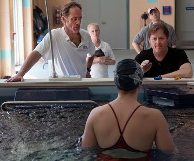 Swim coach Glenn Mills at a swim clinic using the Elite Endless Pool at Friends' Central School