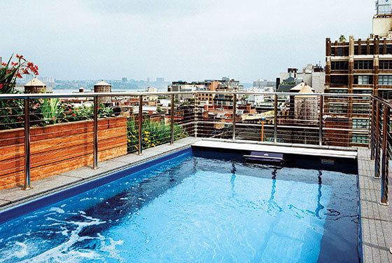 a rooftop Endless Pools swimming machine in New York's SoHo neighborhood