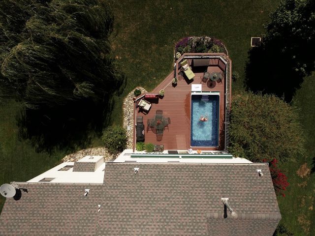 picture of an Endless Pools deck pool viewed from a drone