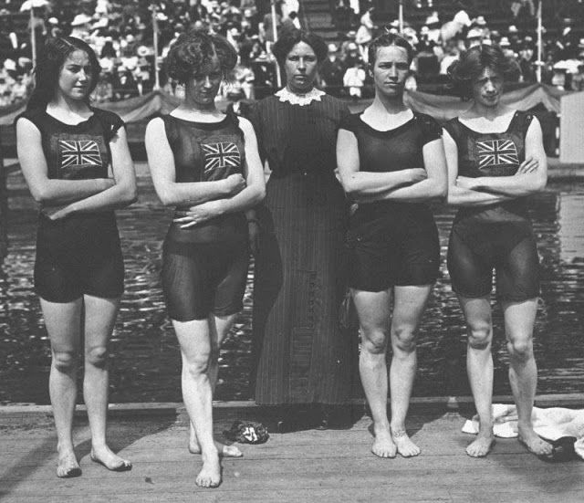 picture of the first women swimmers permitted to compete in the modern Olympics in 1912