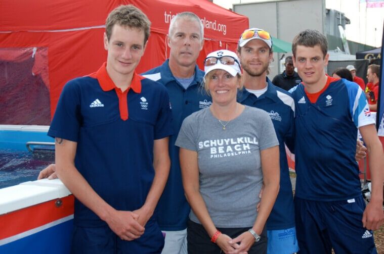 picture of triathletes Alistair and Jonny Brownlee with Team Endless Pools during the 2012 Olympics