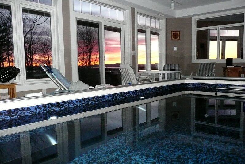 picture of a New England sunset from an Endless Pools sunroom pool