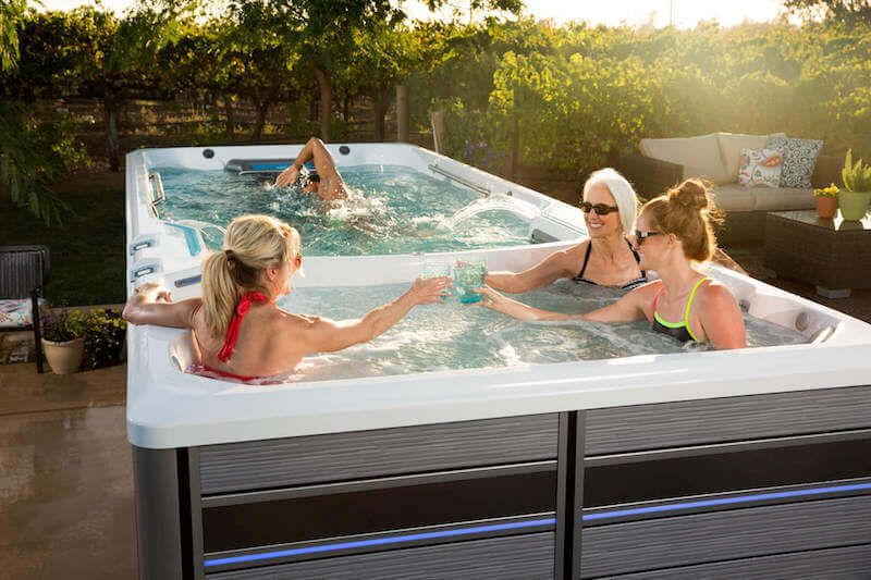 An E2000 Endless Pools Fitness System swim spa with dual chambers