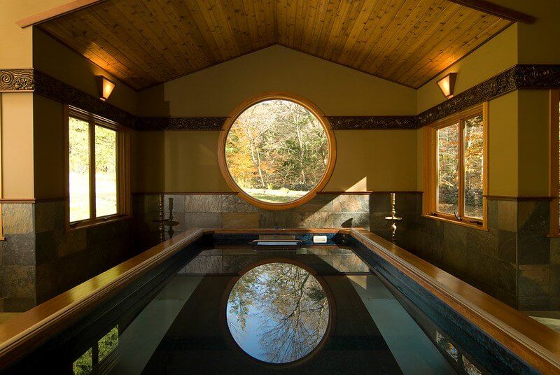picture of a converted barn with an indoor Endless Pools Original model
