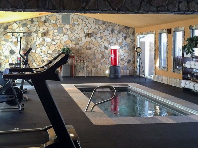 picture of home gym with boxing equipment and fitness pool by Endless Pools