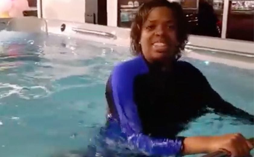 Michelle on the Endless Pools Underwater Treadmill