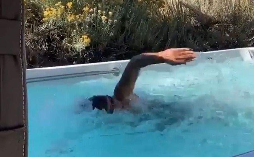 Haydeé Acebo in her Endless Pools® SwimCross swim spa