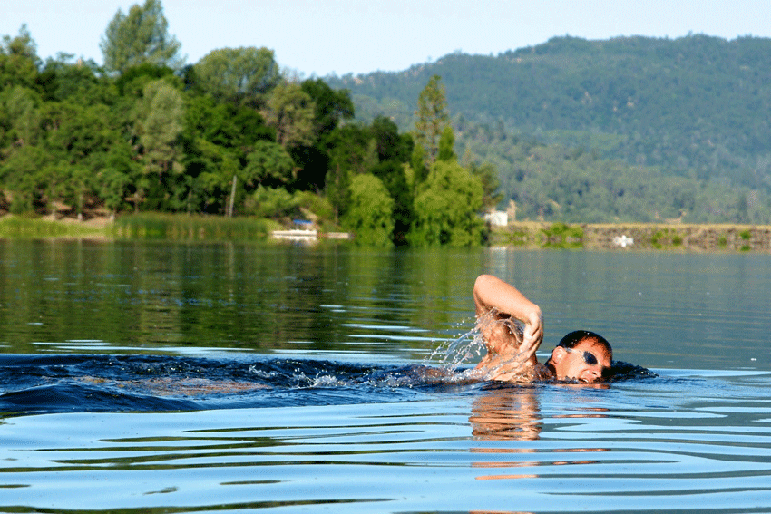 Ultra-swimmer and Endless Pool owner Jamie Patrick training in open water