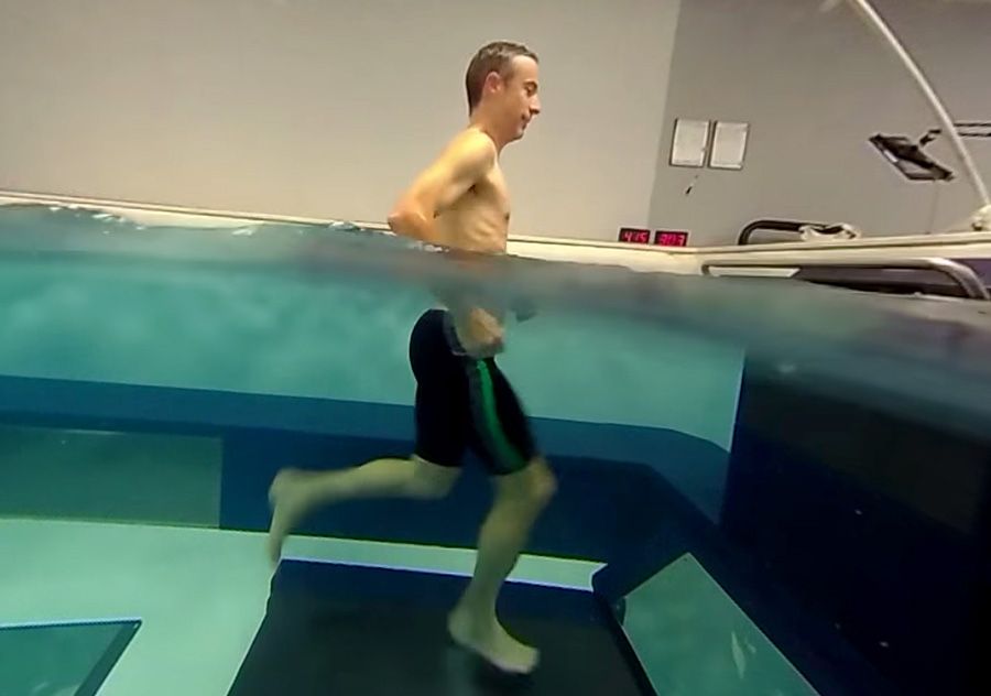 Mark Langan training for the Boston Marathon on the Endless Pools Underwater Treadmill