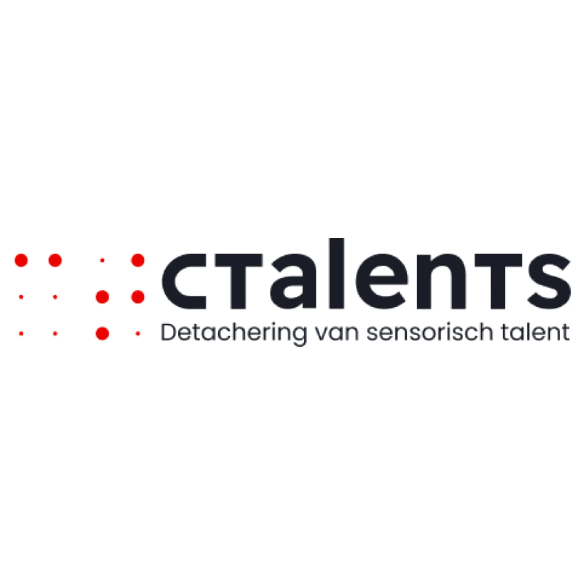 Logo C-talents, letter 'c' and 't' in red in braille, followed by the text: detachering van sensorisch talent