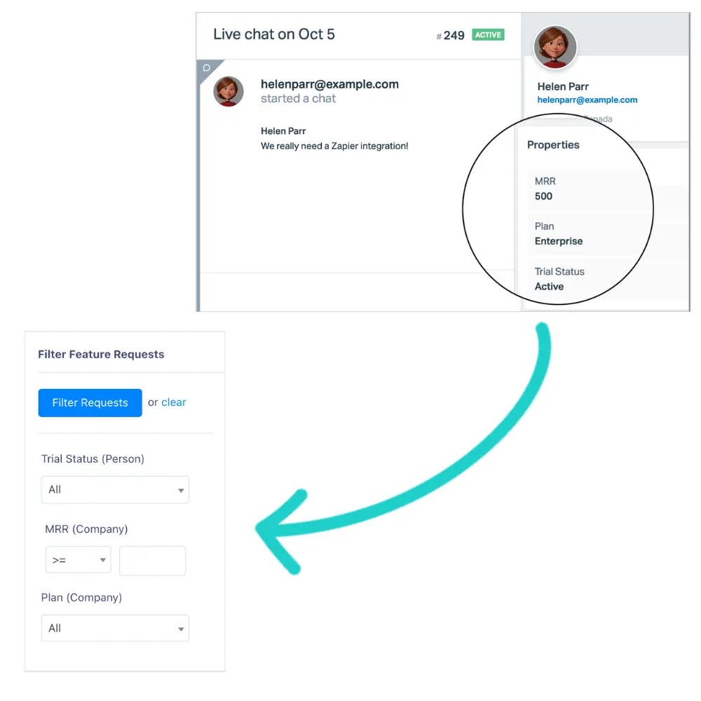 Filter feature requests by Help Scout customer data