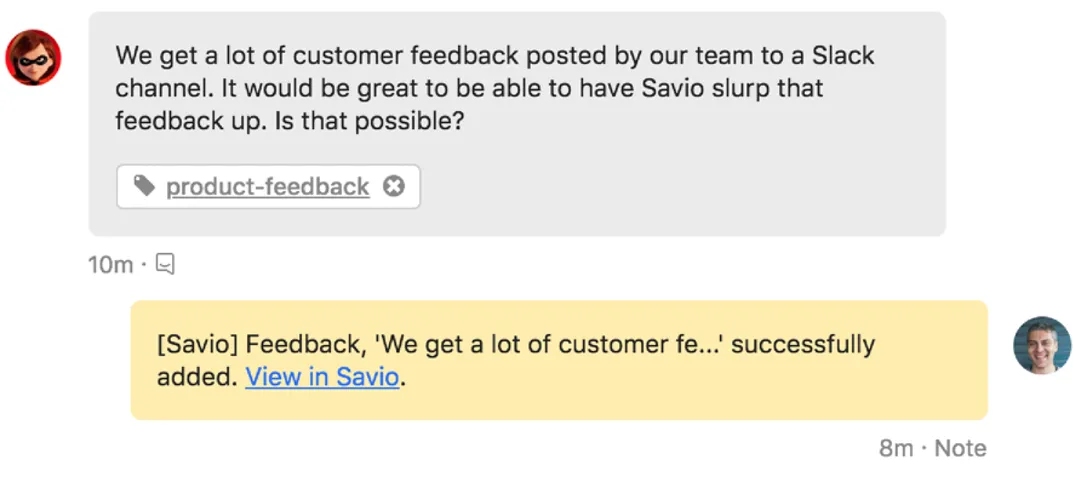 Log product feedback from Intercom screenshot example