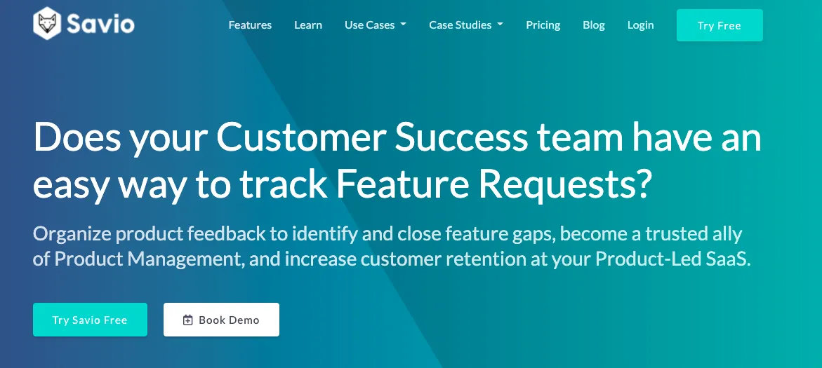 Screenshot of Savio, a customer feedback management tool