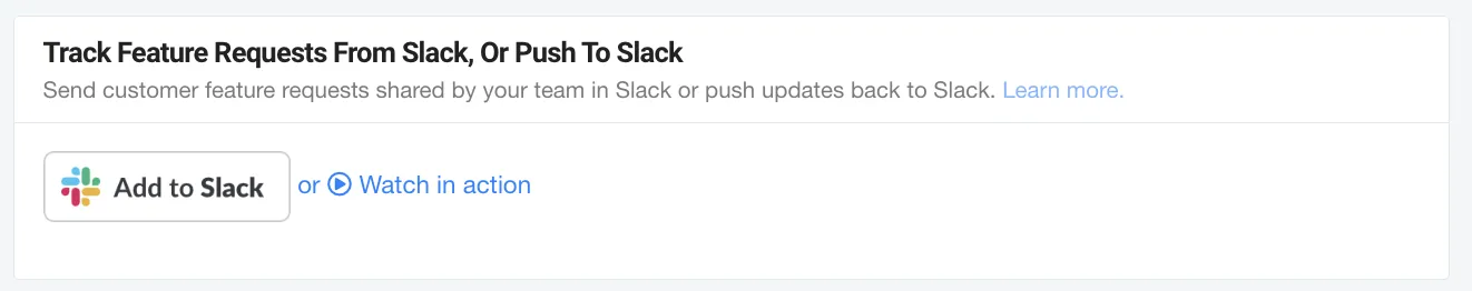 Screenshot of slack integration button