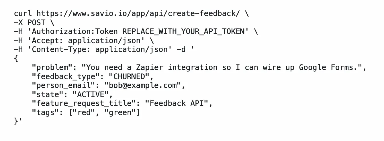 Track product feedback via API