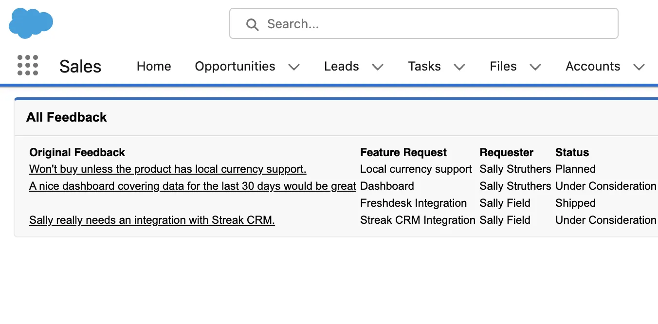 See Feature Requests inside SFDC