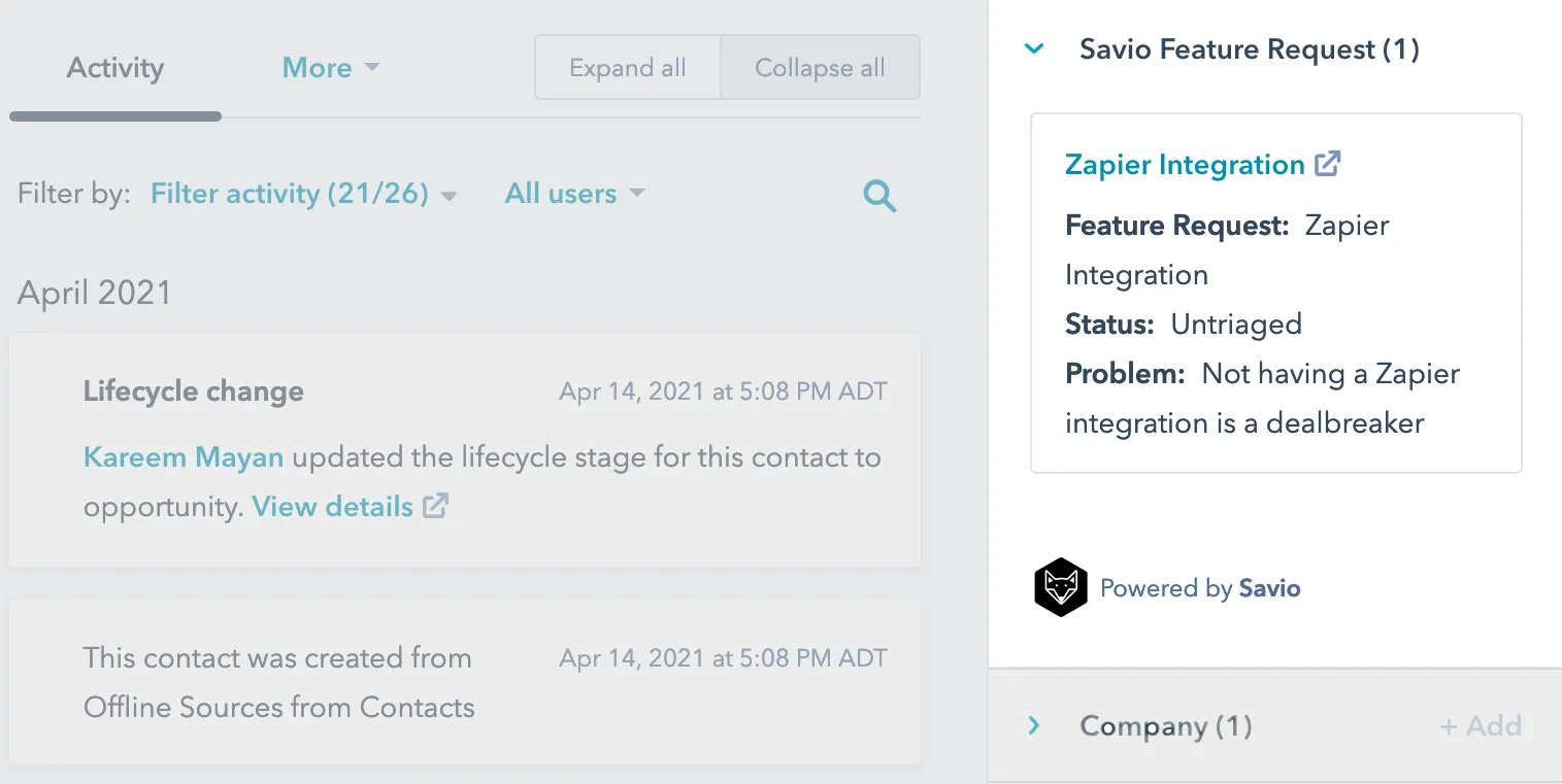 see feature requests inside hubspot