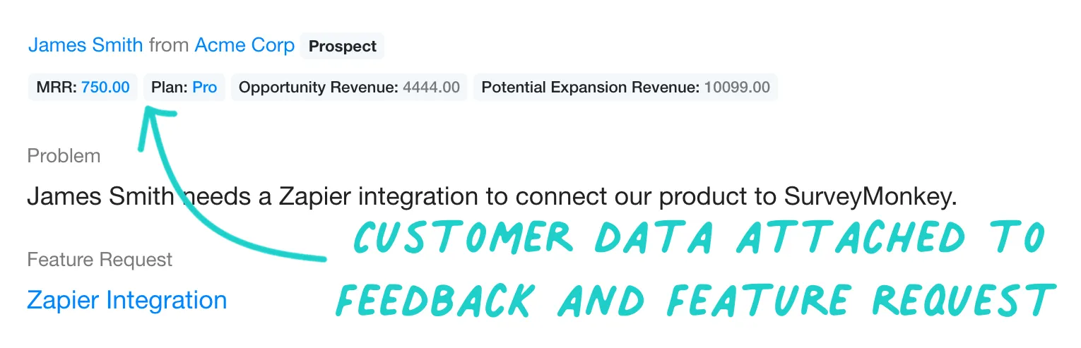 Customer Data attached to Product Feedback