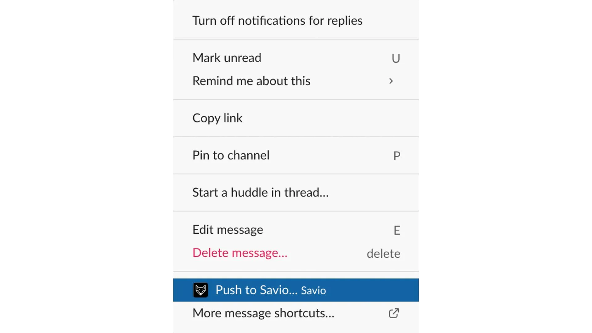 Screenshot of pushing messages as feedback to Savio