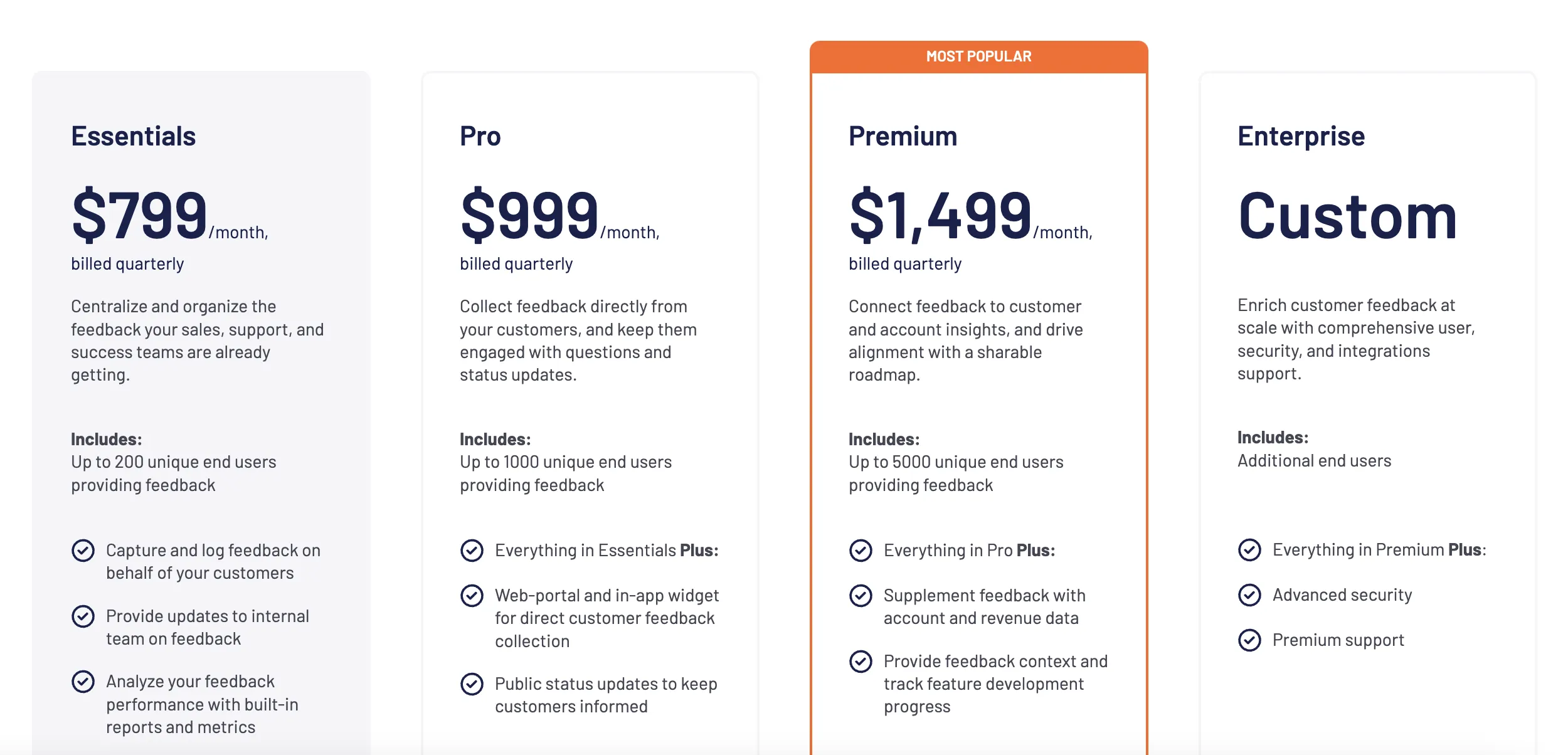 UserVoice Pricing screenshot