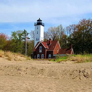 Lighthouse on the beach in North East, PA.