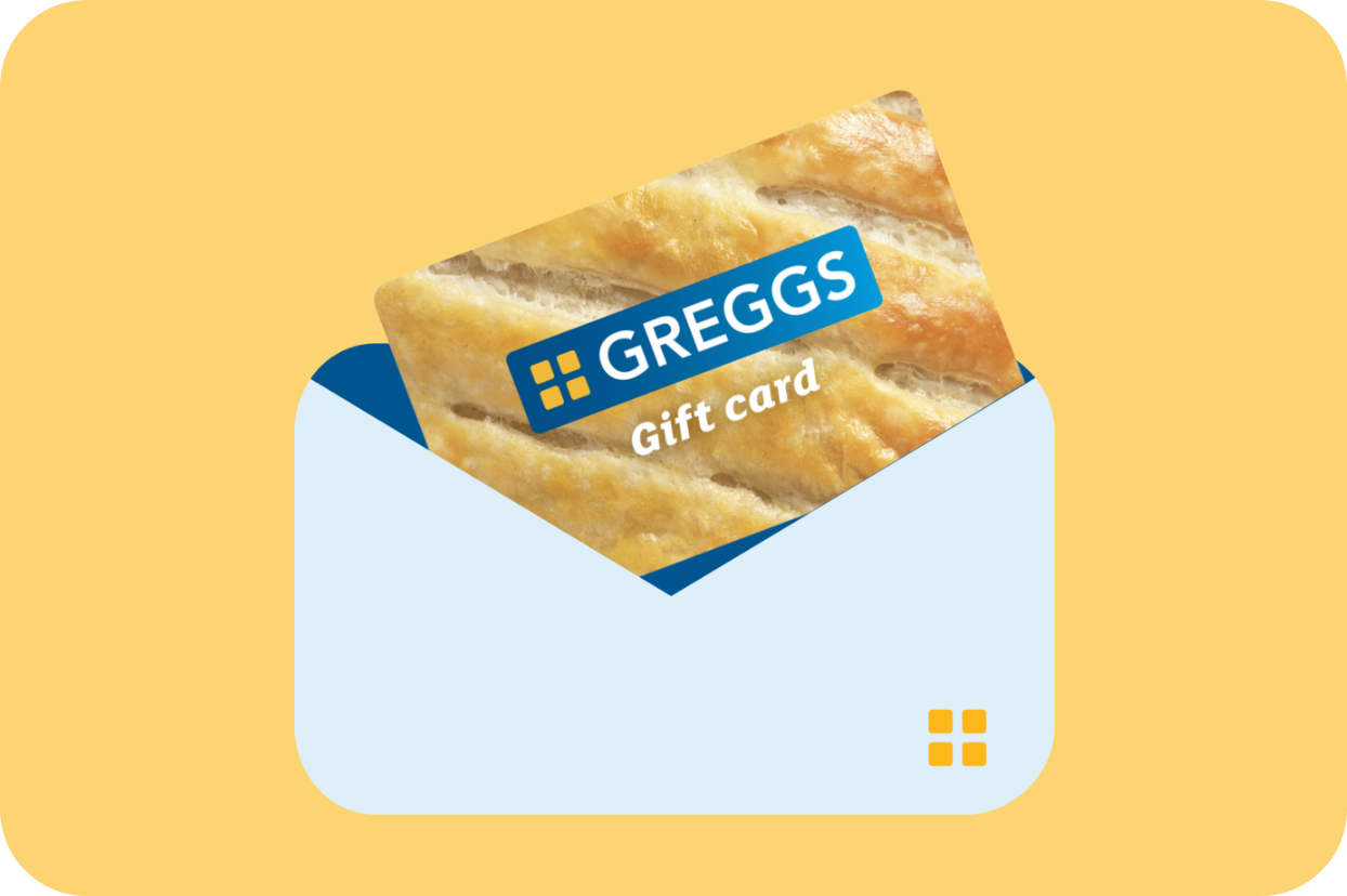 Sausage roll gift card in illustrative envelope